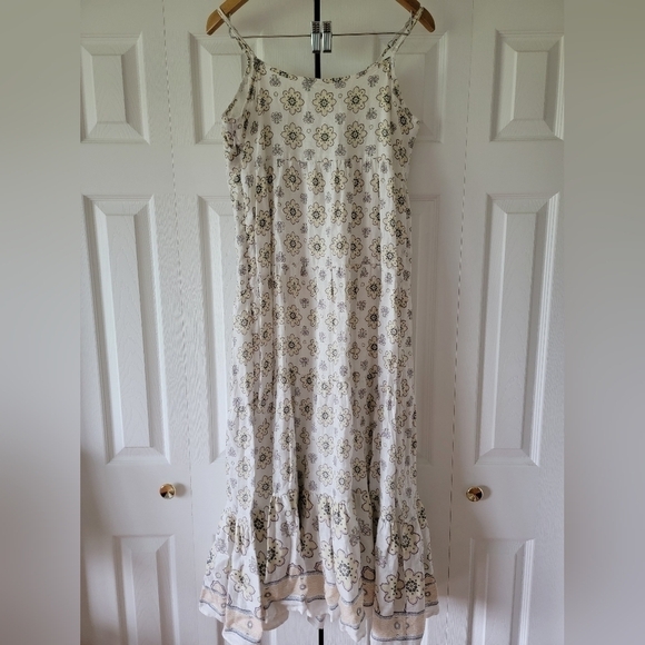 NWT Magaschoni Floral Linen Maxi Dress Cream L Large Summer Flower Cottagecore - Picture 6 of 12